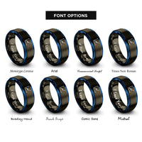 font options for inside engraving on gunmetal & blue scatter plot rings