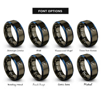 font options for inside engraving on gunmetal & blue scatter plot rings