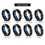 font options for inside engraving on black & blue & gray scissor supine pose rings