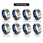 font options for inside engraving on blue & gray scissor supine pose rings