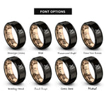 font options for inside engraving on black & rose gold scissors comb rings