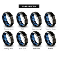 font options for inside engraving on black & blue & grey scooter barspin rings