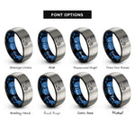 font options for inside engraving on black & blue & silver scoreboard whistle rings