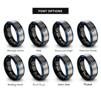 font options for inside engraving on black & blue & silver scoreboard whistle rings