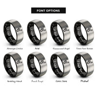 font options for inside engraving on black & grey scorpio rings