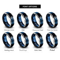 font options for inside engraving on blue & grey scottish highlands rings