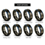 font options for inside engraving on gunmetal & blue scottish highlands rings
