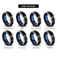 font options for inside engraving on black & blue & silver script gear rings