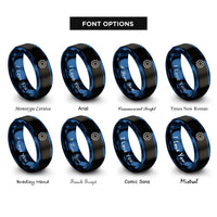 font options for inside engraving on black & blue script gear rings