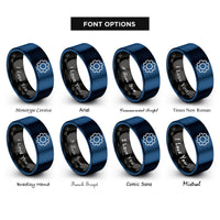 font options for inside engraving on black & blue script gear rings