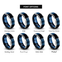 font options for inside engraving on blue & grey scroll arrows rings
