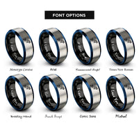 font options for inside engraving on black & blue & silver scuba diver silhouette rings