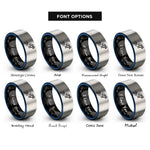 font options for inside engraving on black & blue & grey scuba diver silhouette rings