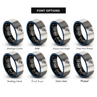 font options for inside engraving on black & blue & grey scuba diver silhouette rings