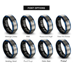 font options for inside engraving on black & blue & grey scuba diver swimming rings