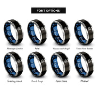 font options for inside engraving on black & blue & silver scuba mask snorkel rings