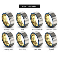 font options for inside engraving on gold & blue & grey sea otter rings