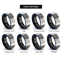 font options for inside engraving on black & blue & grey sea star rings