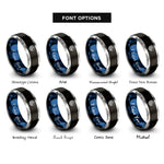 font options for inside engraving on black & blue & grey sea waves badge rings