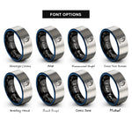 font options for inside engraving on black & blue & grey seafloor chain rings