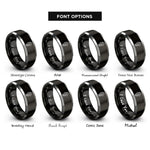 font options for inside engraving on black & silver seagrass swaying blades rings