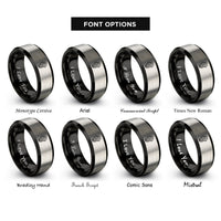font options for inside engraving on black & gray seagrass swaying blades rings