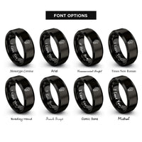 font options for inside engraving on black seagrass swaying blades rings