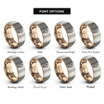 font options for inside engraving on rose gold & silver seagrass swaying blades rings