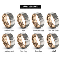 font options for inside engraving on rose gold & silver seagrass swaying blades rings