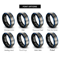 font options for inside engraving on black & blue & grey seagull rings