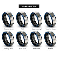 font options for inside engraving on black & blue & silver seagulls flight rings