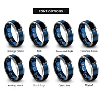 font options for inside engraving on blue & silver seagulls flight rings