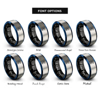 font options for inside engraving on black & blue & silver seahorse rings