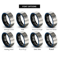 font options for inside engraving on black & blue & silver seahorse rings