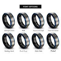 font options for inside engraving on black & blue & gray seahorse rings