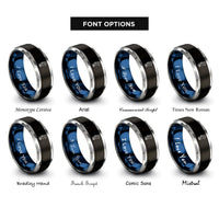 font options for inside engraving on black & blue & gray seahorse rings