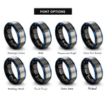 font options for inside engraving on black & blue & grey seahorse rings