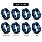 font options for inside engraving on blue seahorses heart rings