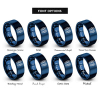 font options for inside engraving on blue seahorses heart rings