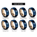 font options for inside engraving on rose gold & blue seahorses heart rings