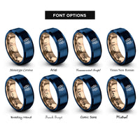 font options for inside engraving on rose gold & blue seahorses heart rings