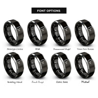 font options for inside engraving on black & grey seam gauge rings
