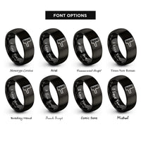font options for inside engraving on black seam gauge rings