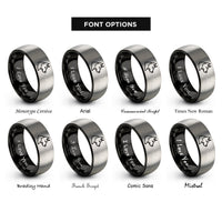 font options for inside engraving on black & silver search rescue dog rings
