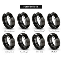 font options for inside engraving on black & grey search rescue dog rings