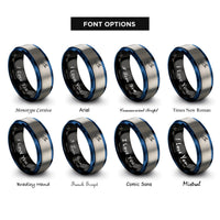 font options for inside engraving on black & blue & silver searchlight beam moon rings