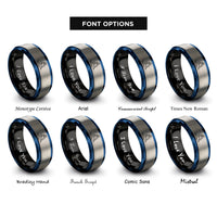 font options for inside engraving on black & blue & grey seated twist rings
