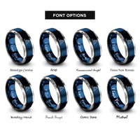 font options for inside engraving on blue & silver seated twist rings
