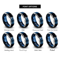 font options for inside engraving on blue & silver seattle skyline rings