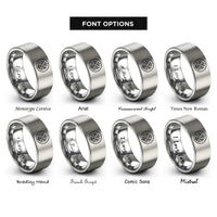 font options for inside engraving on gray seaweed sprig circle rings